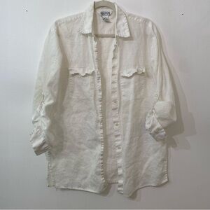 100% Linen White Button-Up Shirt – Roll Tab Sleeves, Size M | Allison Taylor